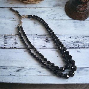 Necklace Womens Jewelry 15 Inch Double Layer Glass Rondelle Gem Black Vintage
